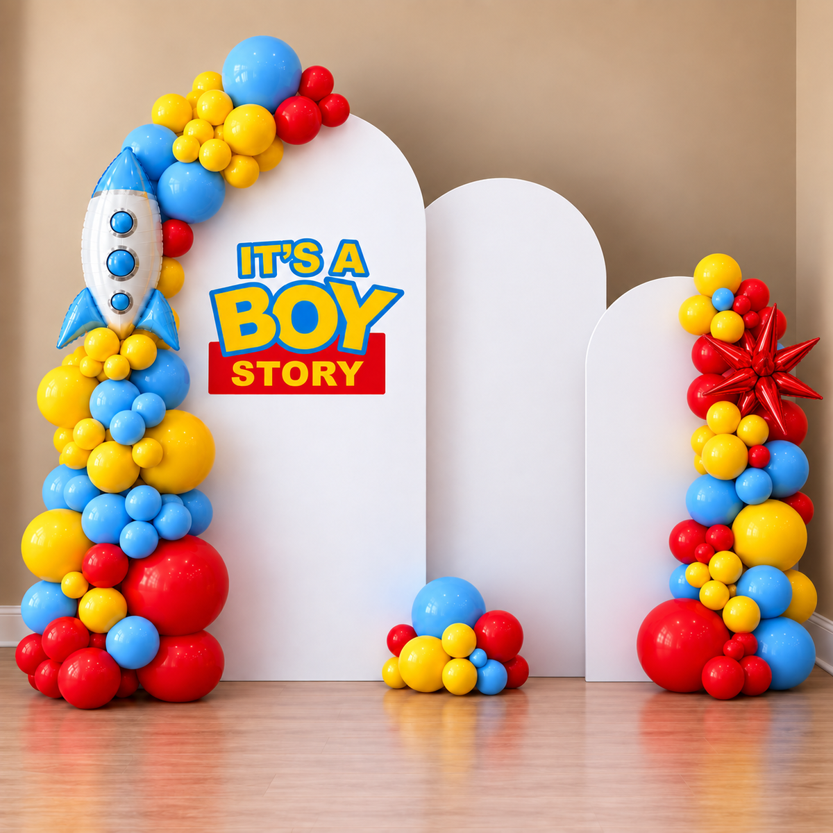 It's A Boy Story/ It's A Girl Story Themed Balloon Arch with Balloon Garlands
