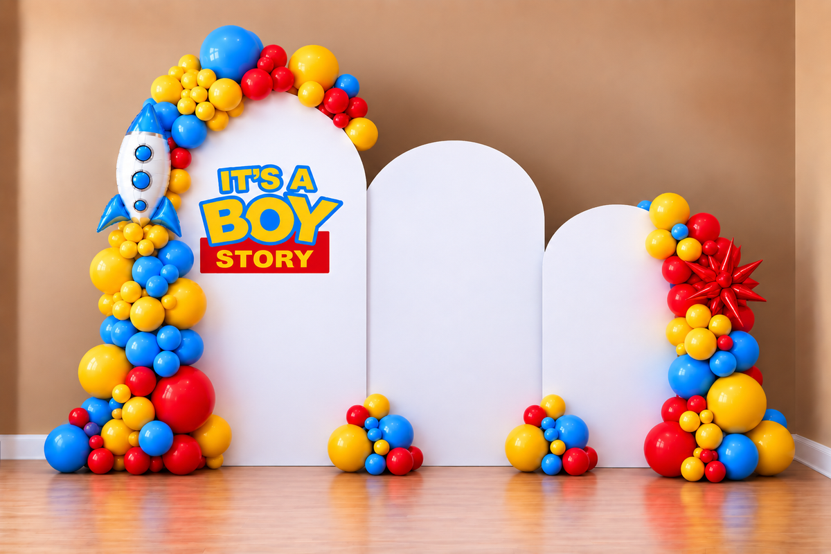 It's A Boy Story/ It's A Girl Story Themed Balloon Arch with Balloon Garlands