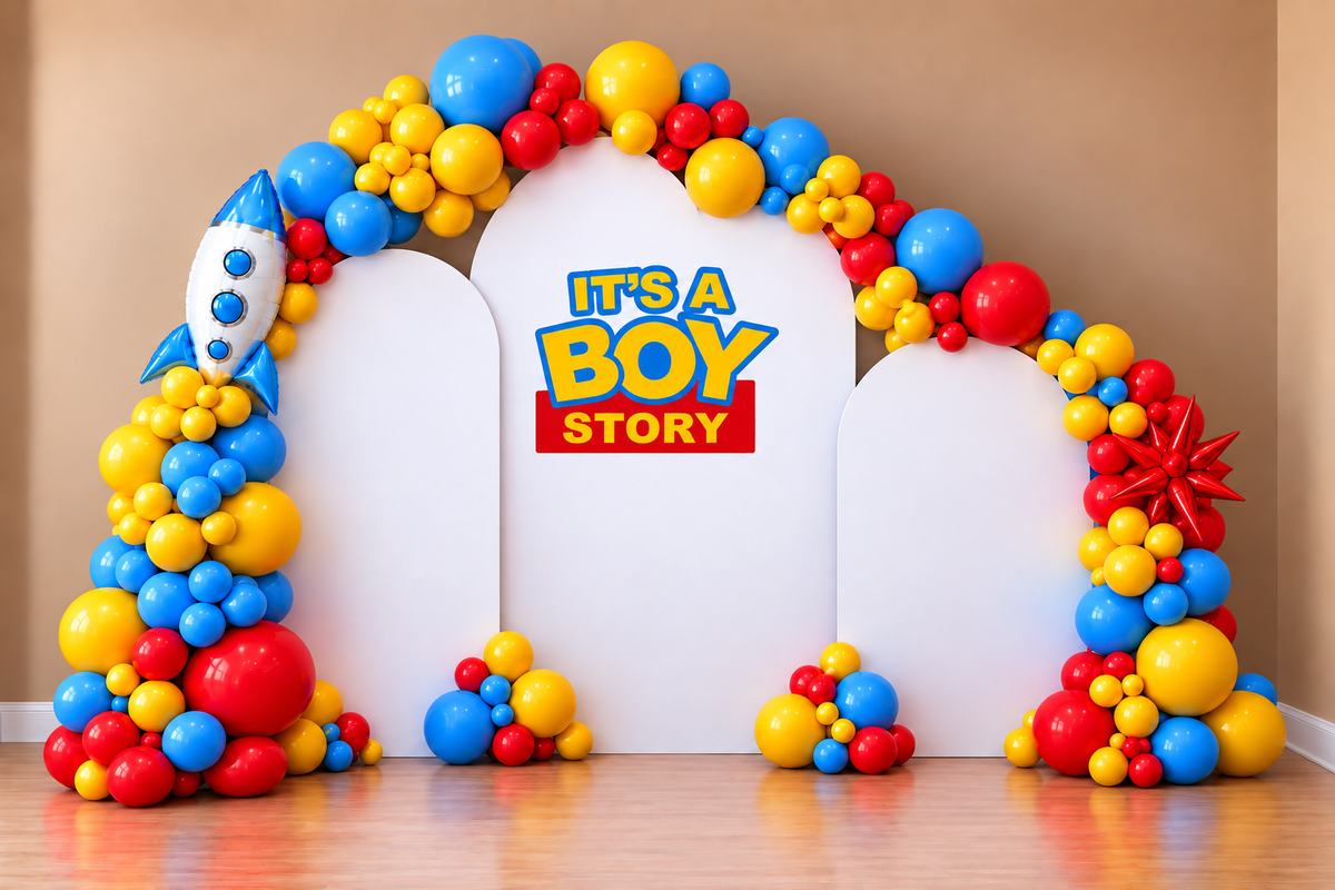It's A Boy Story/ It's A Girl Story Themed Balloon Arch with Balloon Garlands