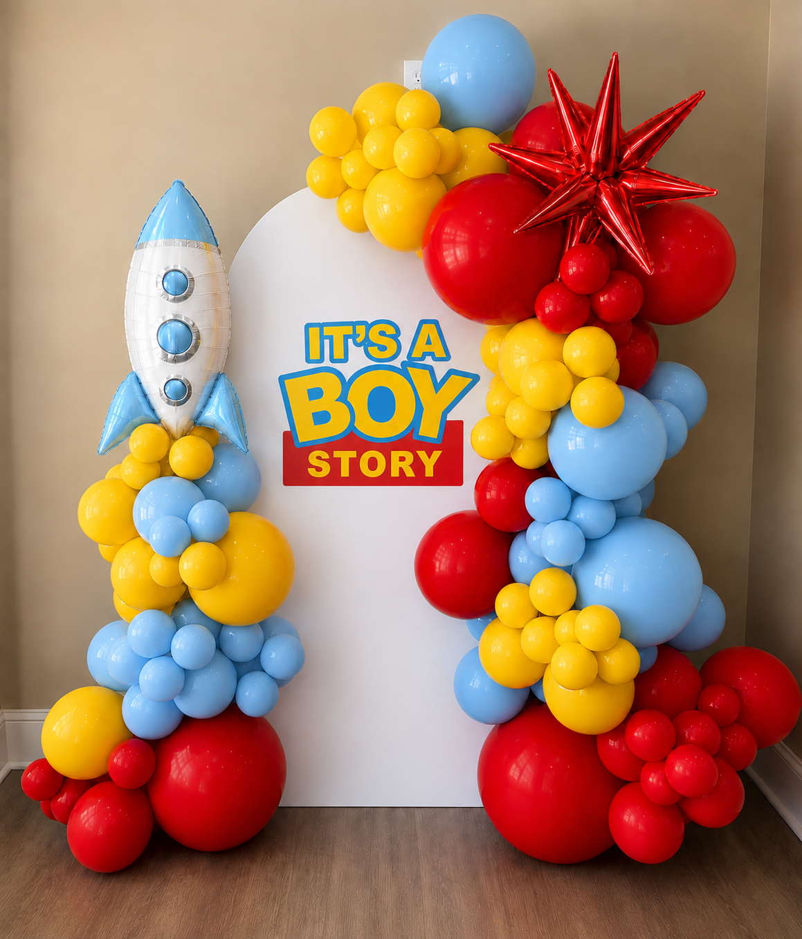 It's A Boy Story/ It's A Girl Story Themed Balloon Arch with Balloon Garlands