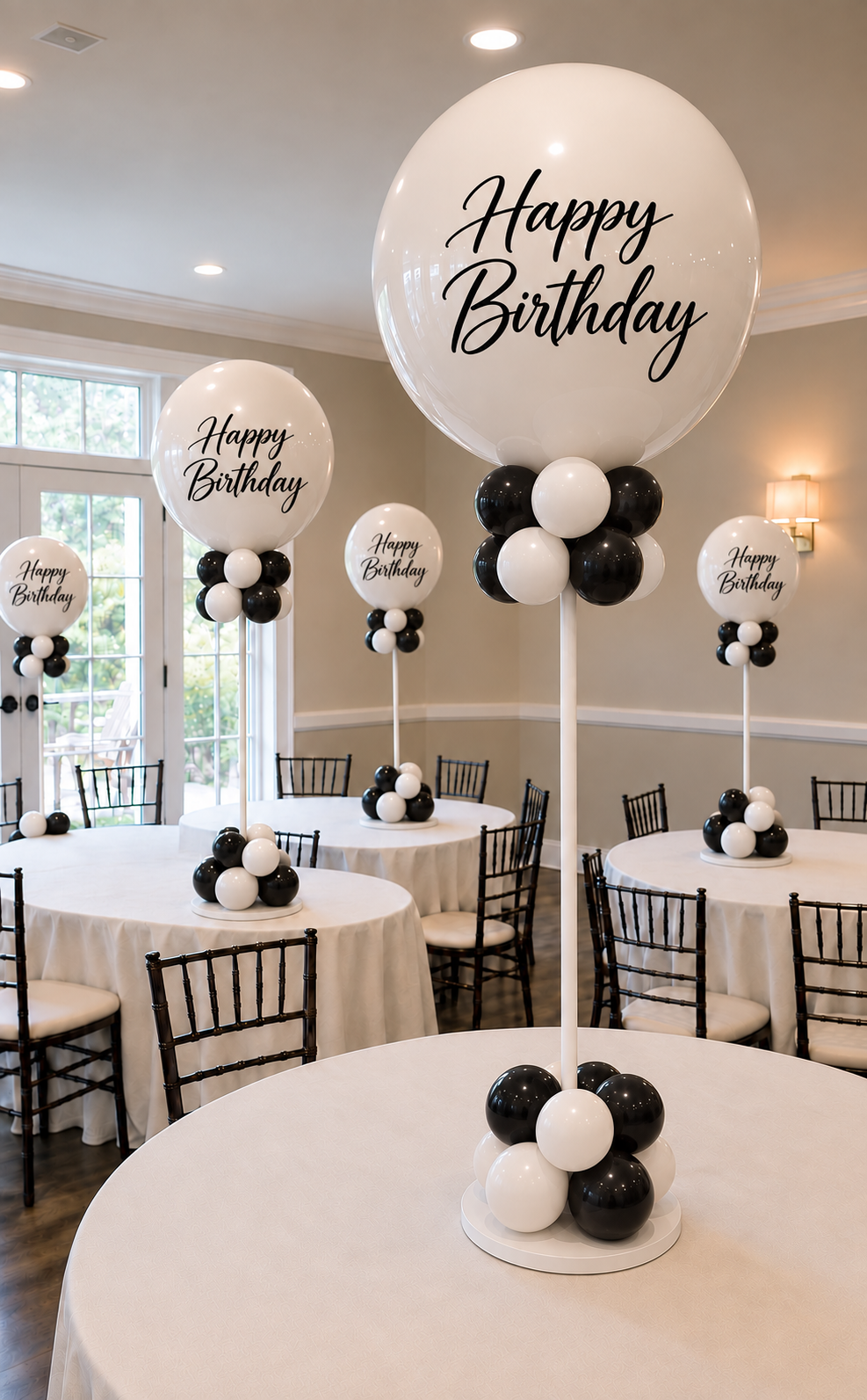Black and White Ribbon Themed Balloon Centerpieces-Set of 4