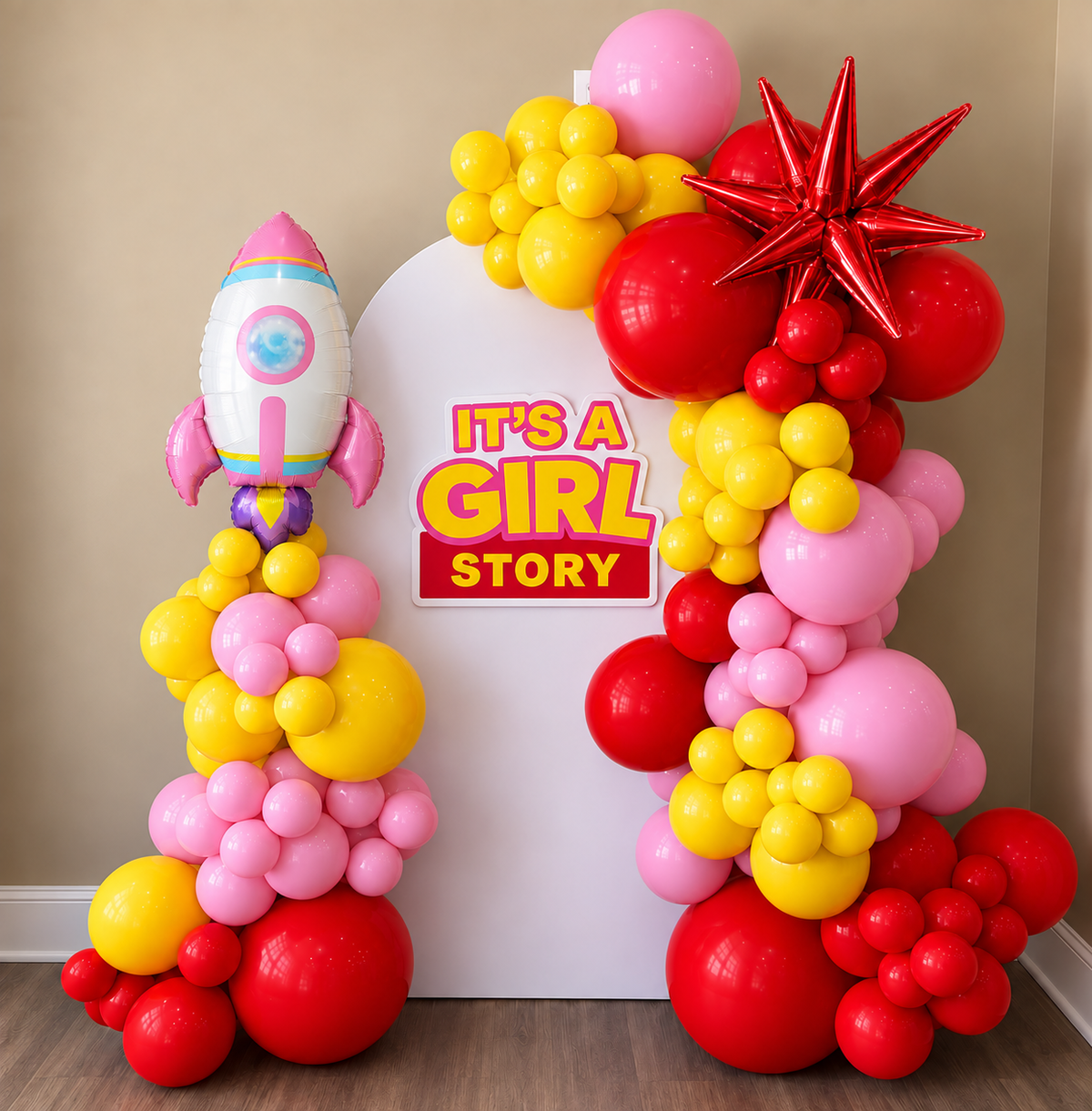 It's A Boy Story/ It's A Girl Story Themed Balloon Arch with Balloon Garlands