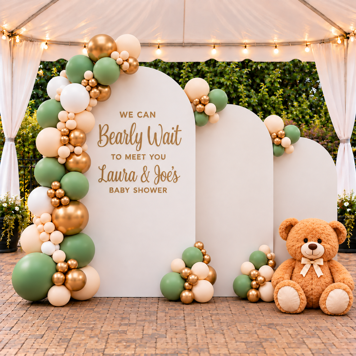 We Can Bearly Wait Themed Wall with Customization and Balloon Garland